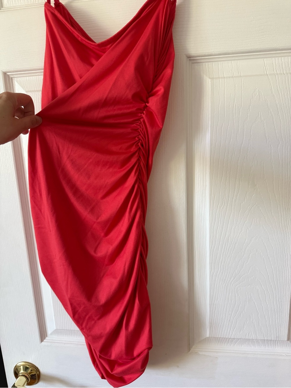 Red Ruched Slip Dress - Picture 2 of 6